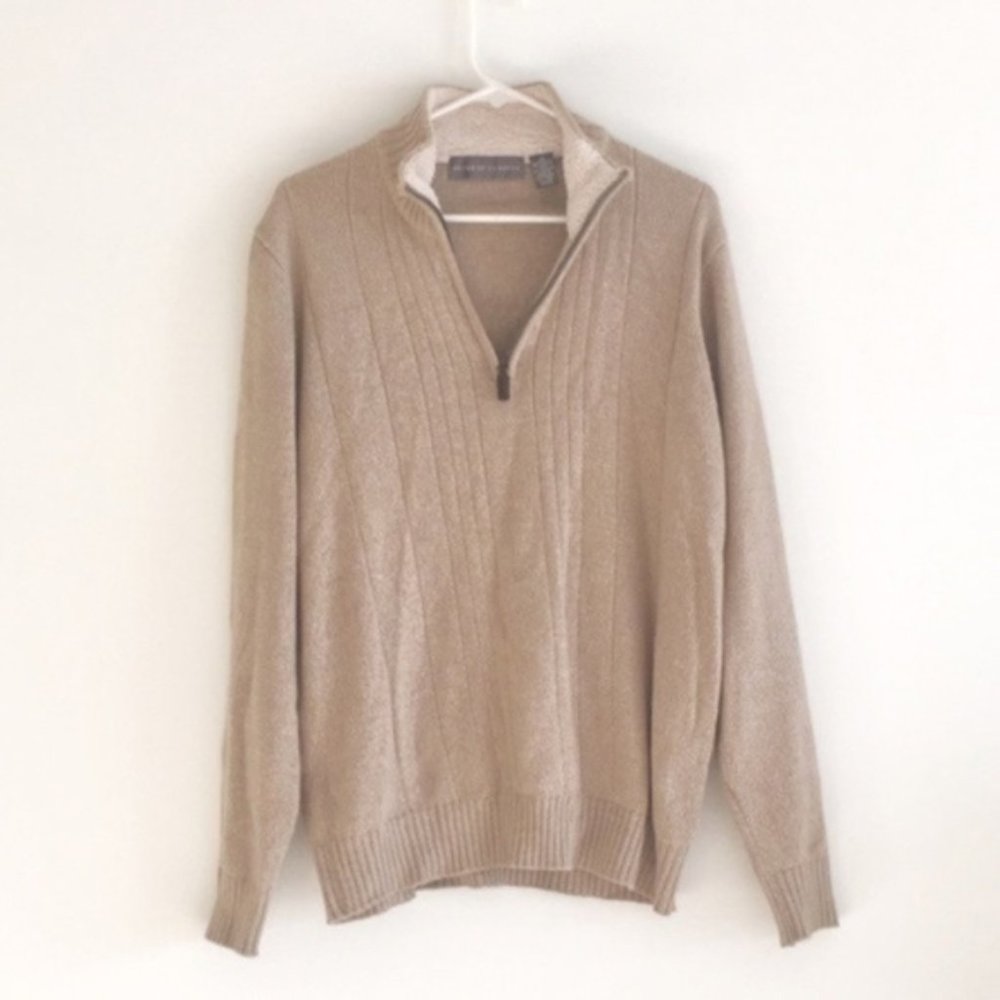 Oscar de la Renta Beige Quarter Zip Sweater Medium